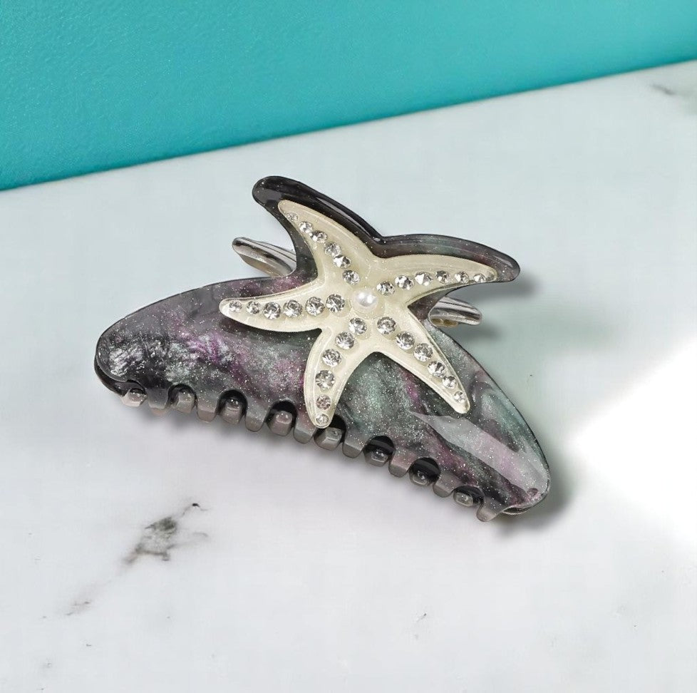 Starfish hair clip with rhinestones on surface