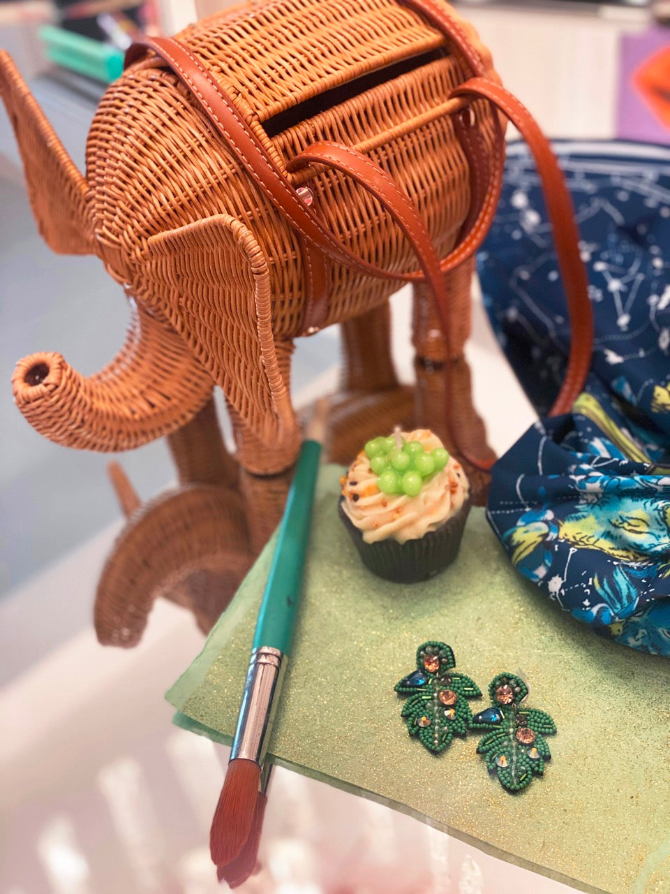 Unique handcrafted green leaf earrings, perfect for sensitive ears.