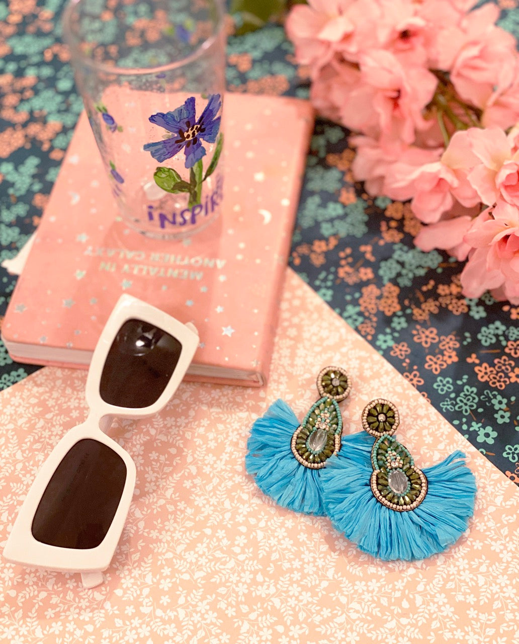 Lightweight handcrafted aqua fan earrings, perfect for sensitive ears.