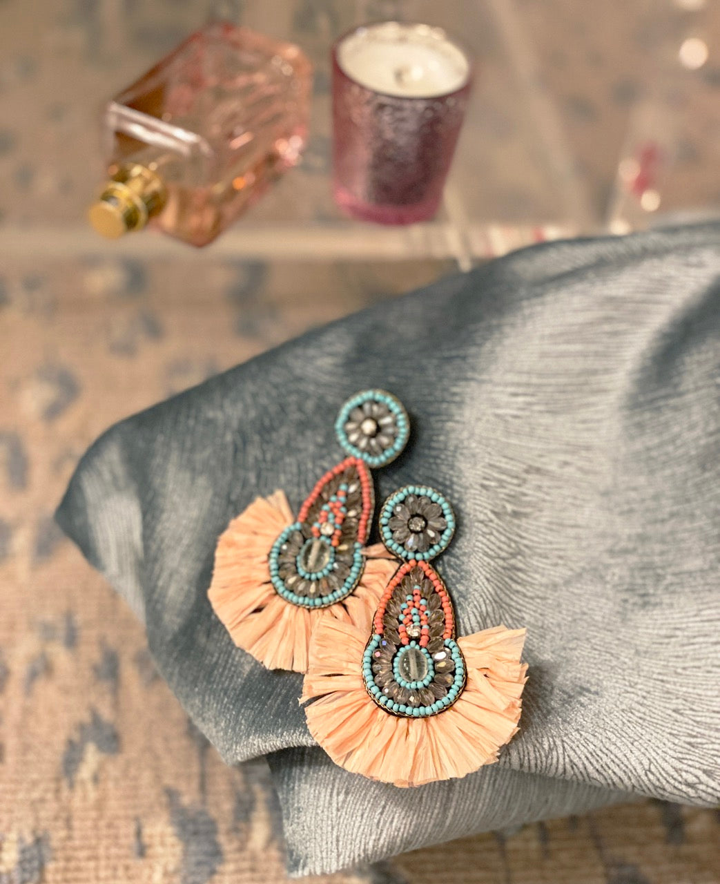 Lightweight handcrafted blush fan earrings, perfect for sensitive ears.
