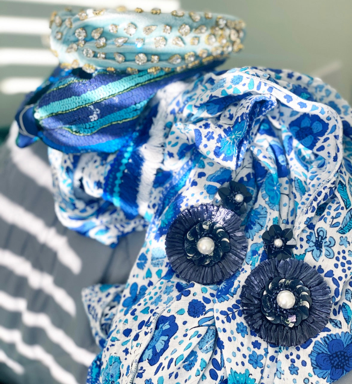 Stylish Blue Blooms Earrings with navy and white pearl design, handcrafted and hypoallergenic.