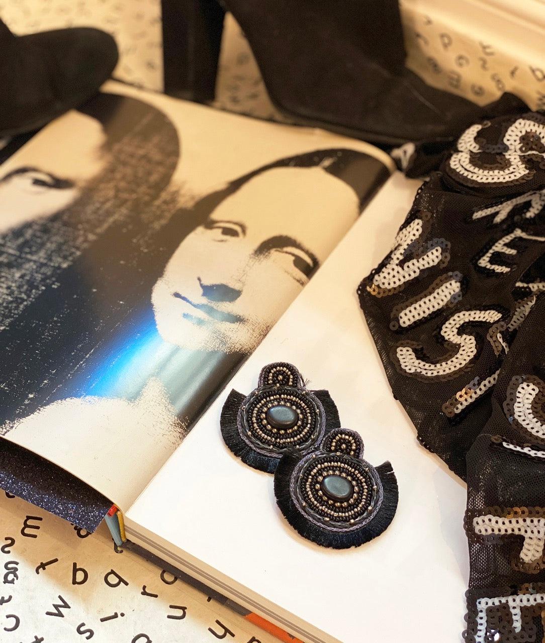 Lightweight graphite boho earrings with hypoallergenic materials and hand-crafted design.