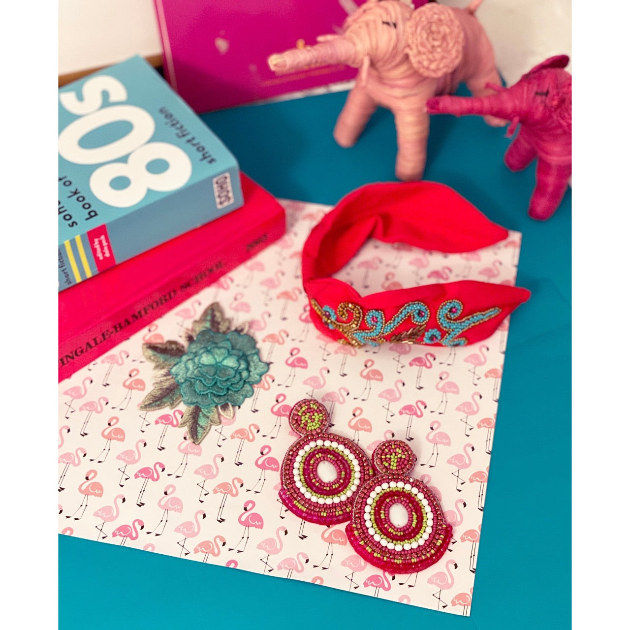 Fashion earrings with colorful boho style and SQUAD patch.