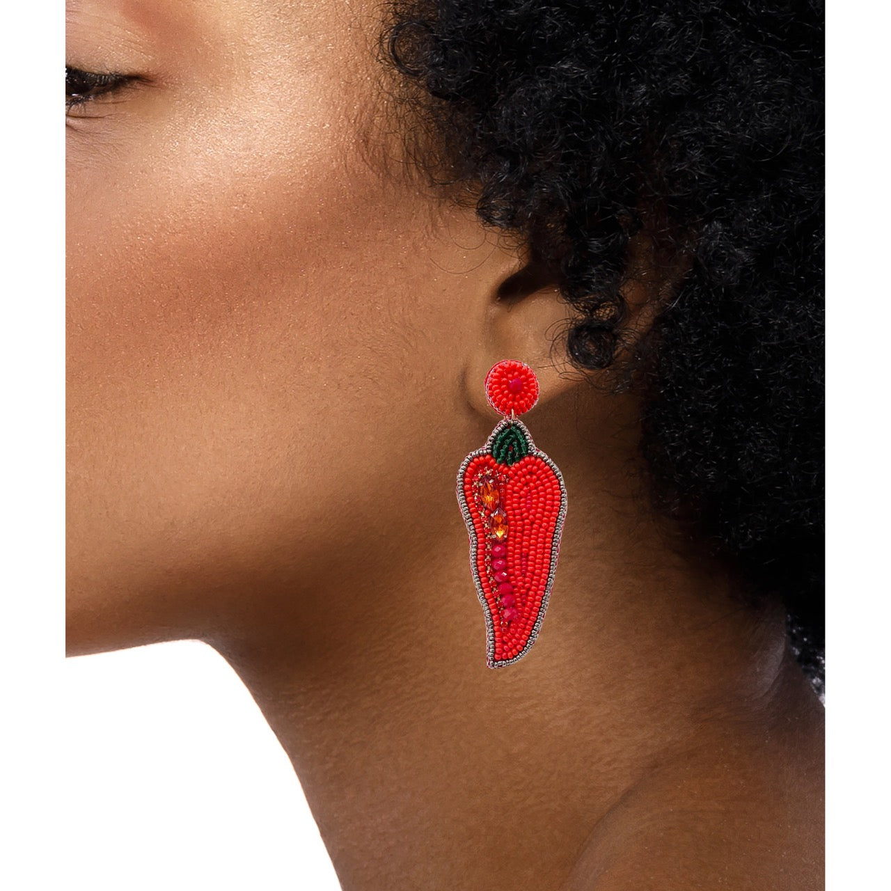 Lightweight red chili pepper earrings with hypoallergenic materials and hand-crafted design.