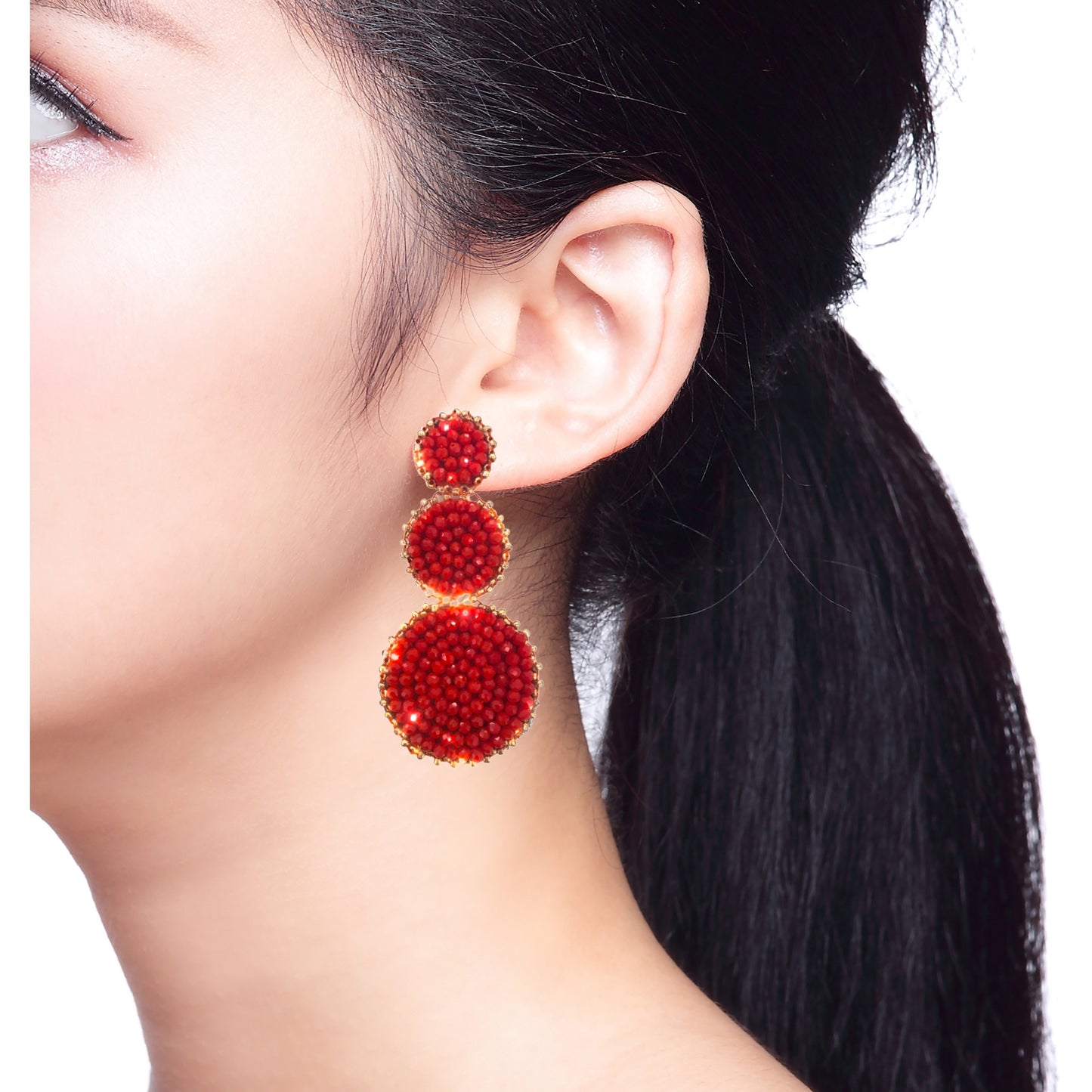 Artistic ruby drop earrings with hypoallergenic materials and fun patch detail.