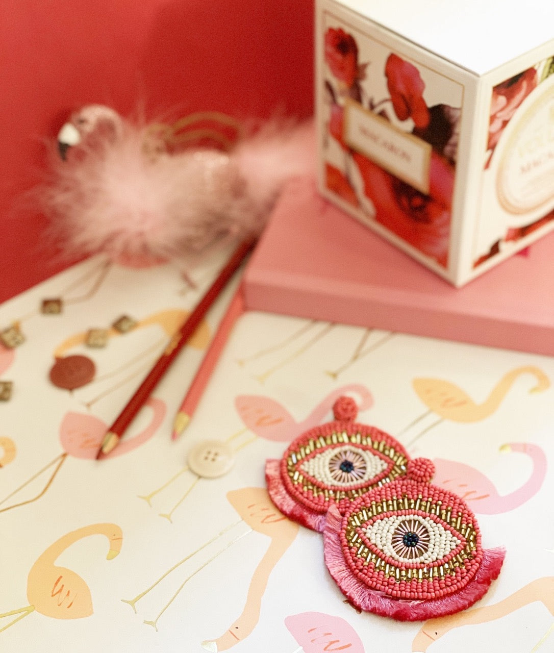 Fashion earrings with colorful boho style and mystical charm.