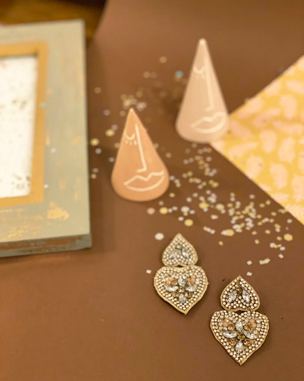 Elegant Rhinestone Double Heart Drop Earrings - Gold, Silver, Bronze Statement Earrings