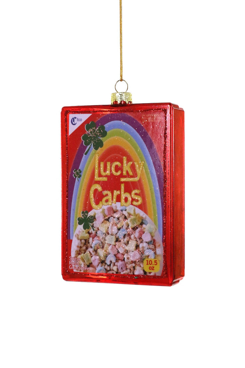 Glass Lucky Carbs Ornament featuring a colorful design for holiday trees.