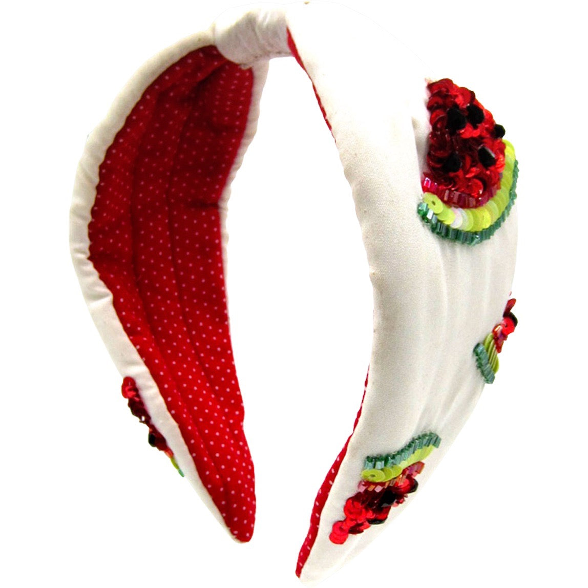 Melon Mania headband with a handcrafted watermelon design for summer outfits.