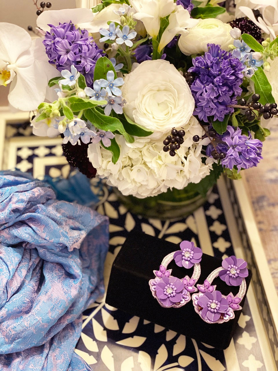 Trendy Full Bloom Lilac Earrings with bold purple flowers and lightweight comfort, perfect for any season.