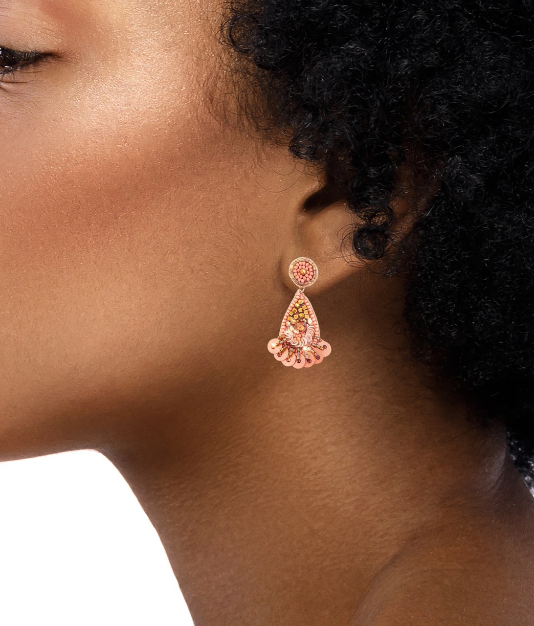Coral earrings with a raindrop shape and coastal design, featuring a "GRL PWR" patch, perfect for adding a bold statement.