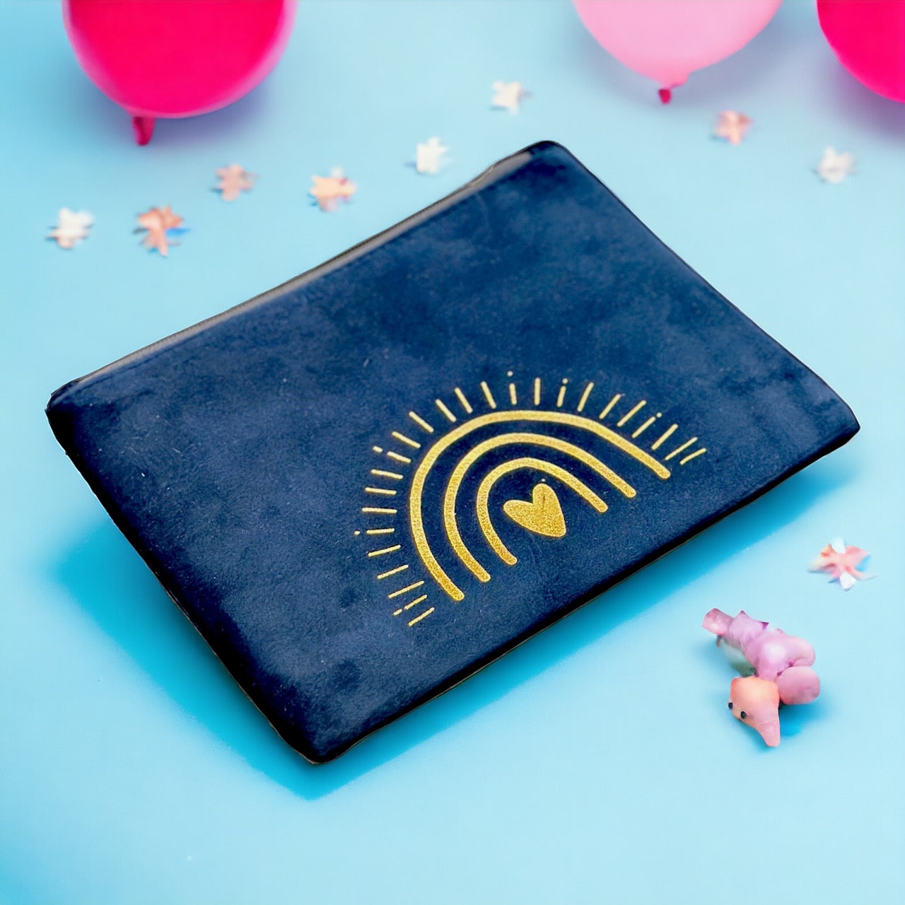 Vibrant organizational rainbow colored suede zippered accessories travel pouch with colorful tassels.