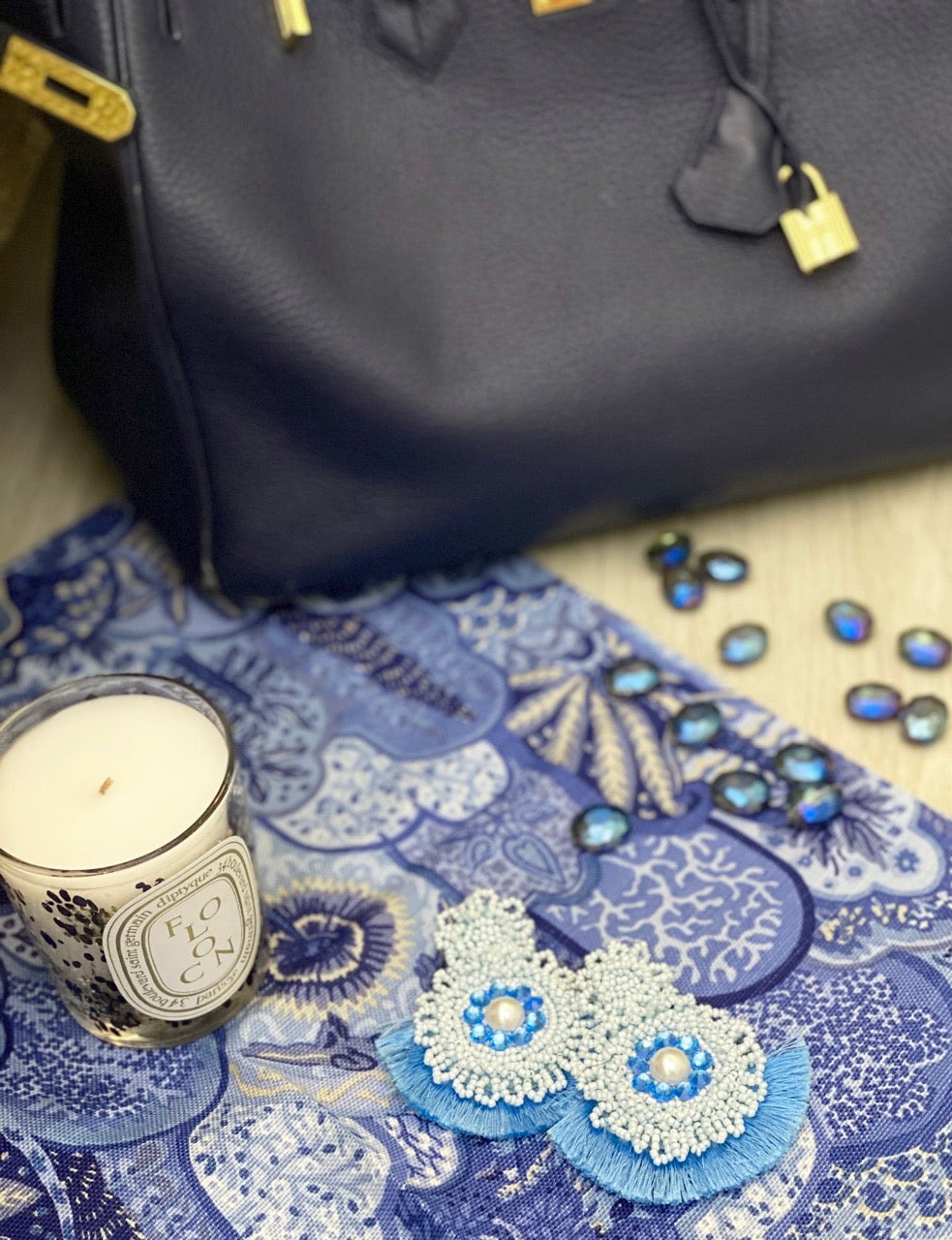 Rock On aqua earrings featuring intricate embroidery, handcrafted design, and lightweight comfort for all-day wear.