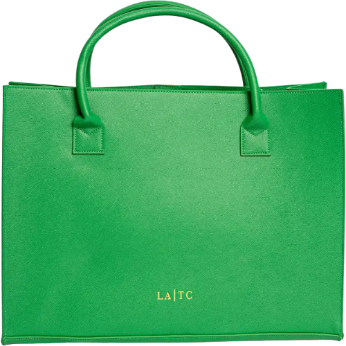 Capri-themed green tote bag with Dolce Vita text and coral design, ideal for summer and beach outings.