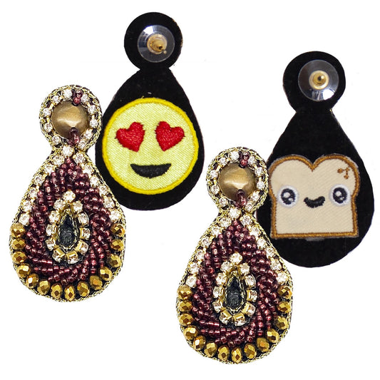 Bronze sculptural earrings with hypoallergenic materials and unique "Brunch Love" patch design.