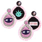  Evil Eye Tassel Pink Earrings with handcrafted design.