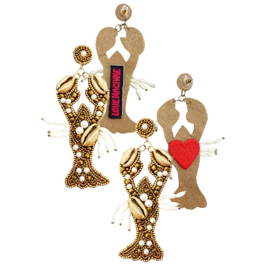 Luxurious gold lobster-shaped earrings, perfect for adding a touch of elegance to any outfit.