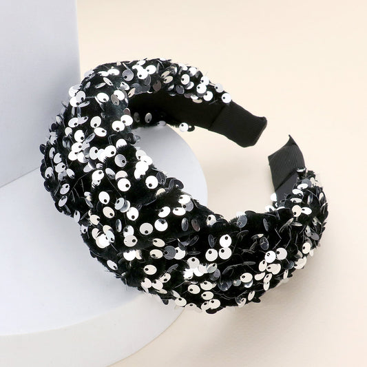 Glamorous Sequin Shimmer Midnight Headband, combining elegance and sparkle for a chic accessory.