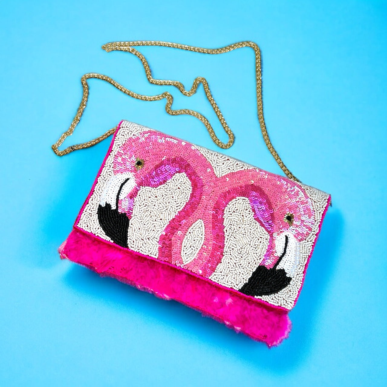 Twin Flamingo Beaded Bag